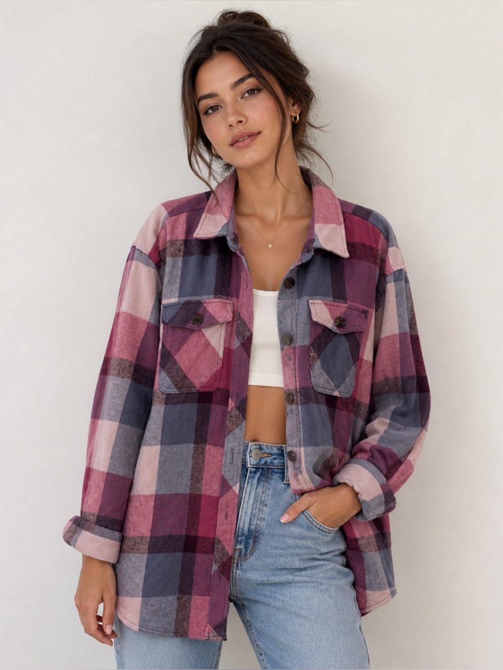 Maurices Plaid Jacket in Pink and Purple